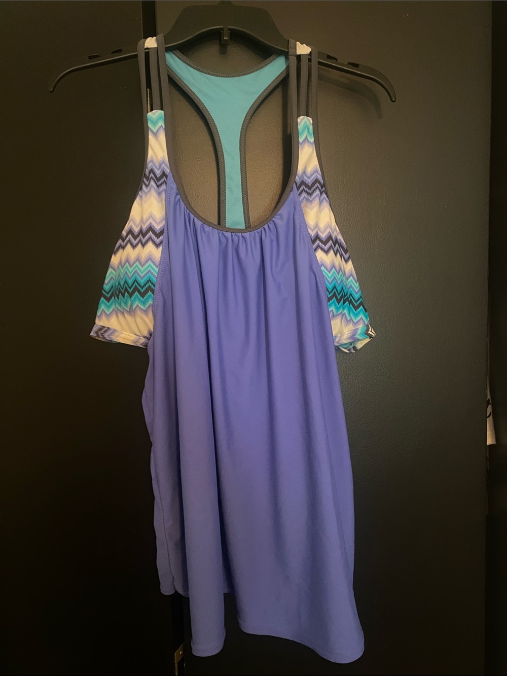 SHEIN Lavender and Teal Chevron Strap Layered Tank